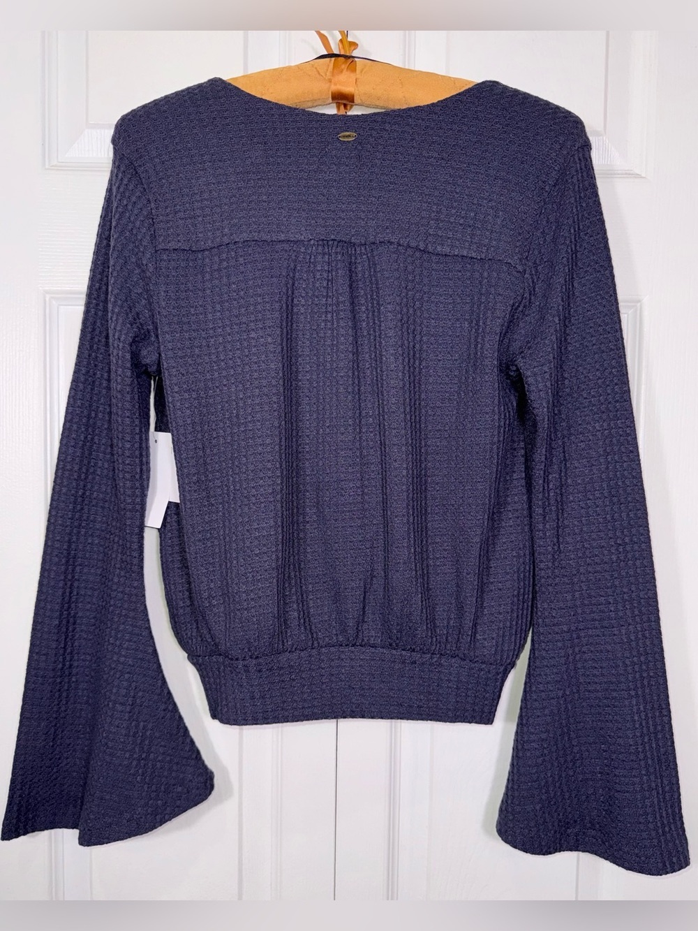 O'Neill Grey-blue Cayenne waffle knit wrap sweater with flared sleeves size S - Picture 3 of 13